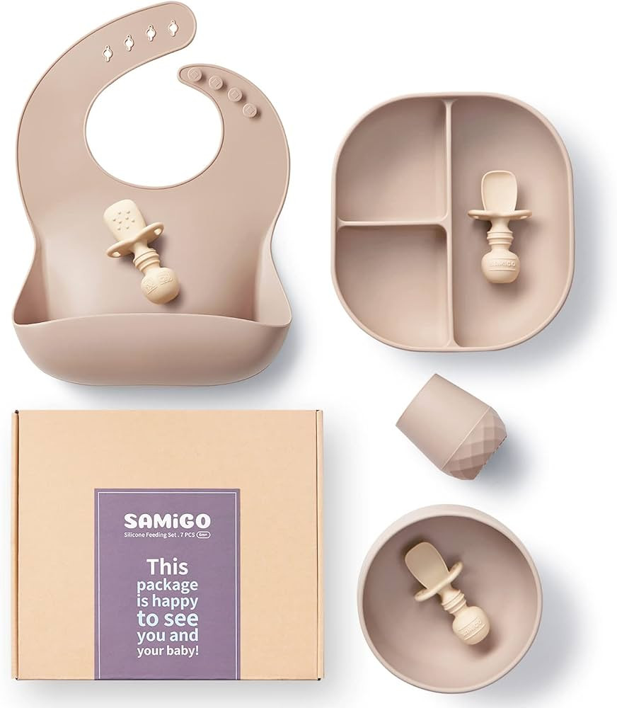 SAMiGO Baby Led Weaning Supplies, Silicone Baby Feeding Set, Suction Plate and Bowl, Self Feeding... | Amazon (US)