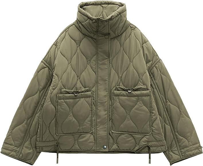 Songling Women's Oversized Quilted Puffer Jacket Stand Collar Zip Up Lightweight Cropped Padded W... | Amazon (US)