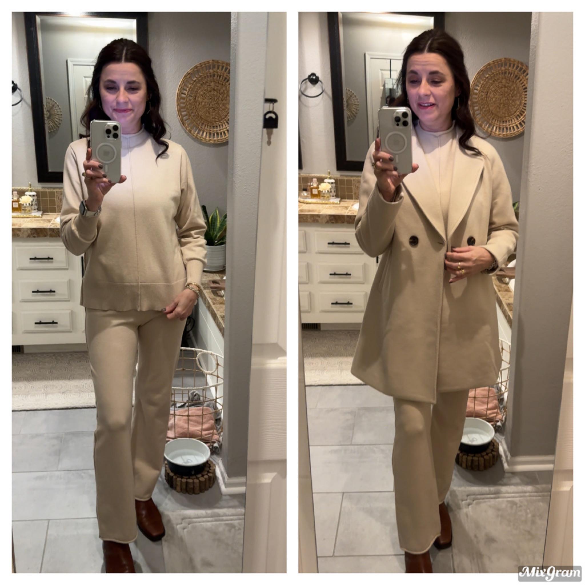 Look like a million bucks in this 2 piece set together with this coat!This set is not only super comfy, but it looks so much more expensive than it is!  Brown boots complete the look!

#LTKstyletip #LTKworkwear