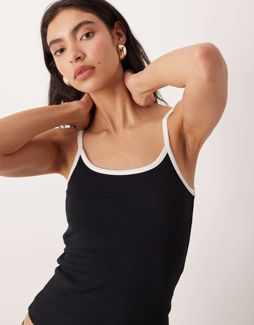 ASOS DESIGN contrast binding scoop detail vest in black | ASOS (Global)