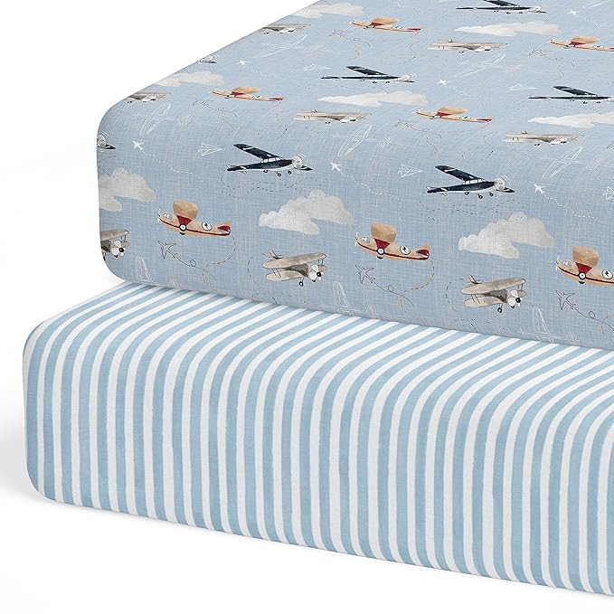 2-Pack Crib Sheets for Standard Crib Mattress (Watercolor Airplanes and Clouds) - Premium Fitted ... | Amazon (US)