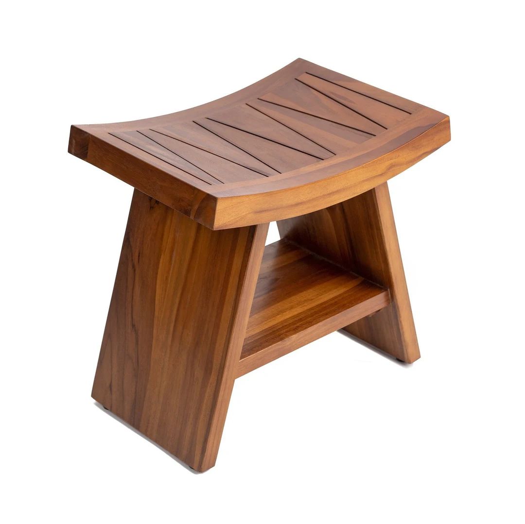 Teak Shower Bench - with Shelf, Curved, 18 Inch, Teak Wood Outdoor Furniture, Shower Stool for Ba... | Etsy (US)