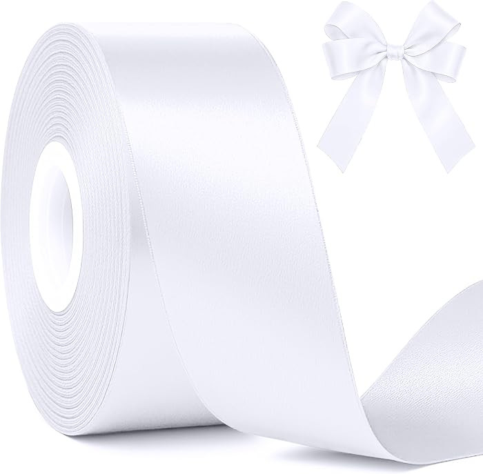 White Ribbon for Gift Wrapping, 30 Yards White Ribbon 1 1/2 in, Solid Polyester Satin Mothers Day... | Amazon (US)