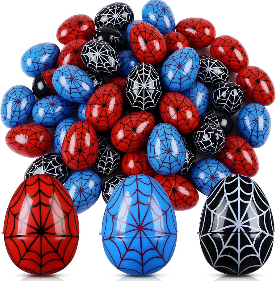 Bucherry 48 Pcs Easter Eggs Bulks Spider Web 2.4'' Plastic Blue Red Black Fillable Empty Cartoon ... | Amazon (US)