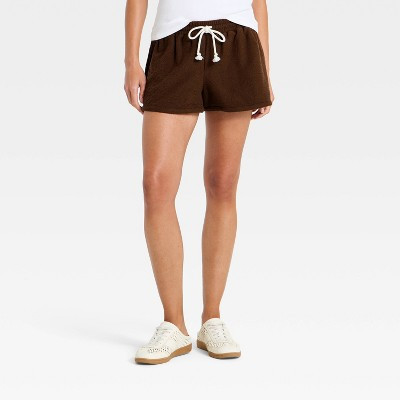 Women's Mid-Rise Textured Knit Pull-On Shorts - Universal Thread™ Brown XL | Target