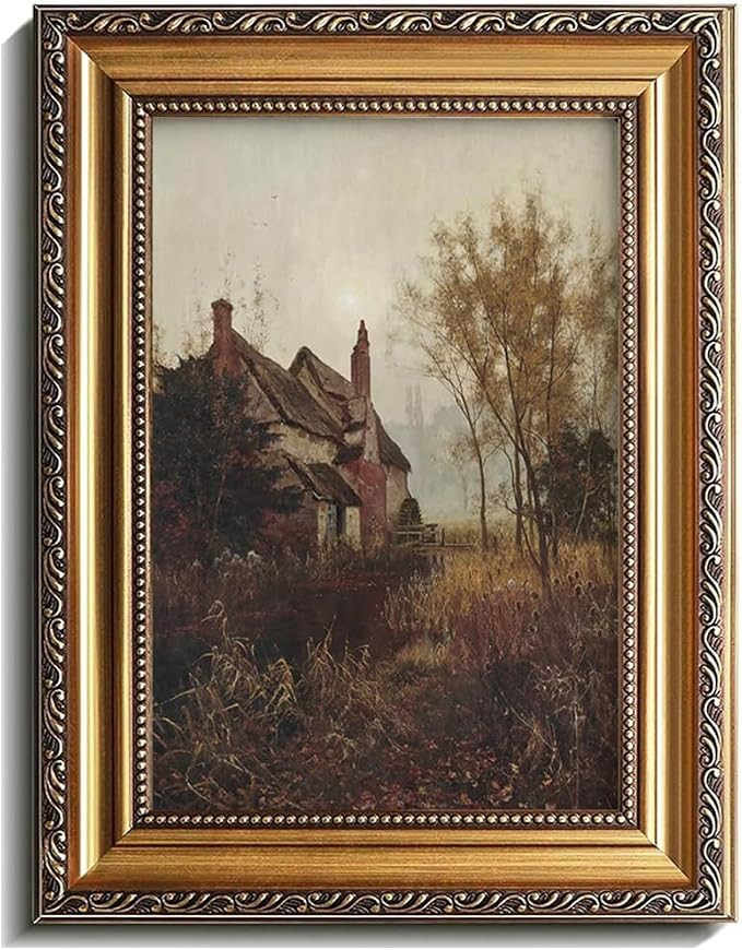 GUBIYU Vintage Gold Framed Wall Art Farmhouse Fall Cottage Print Canvas Antique Autumn Landscape ... | Amazon (US)