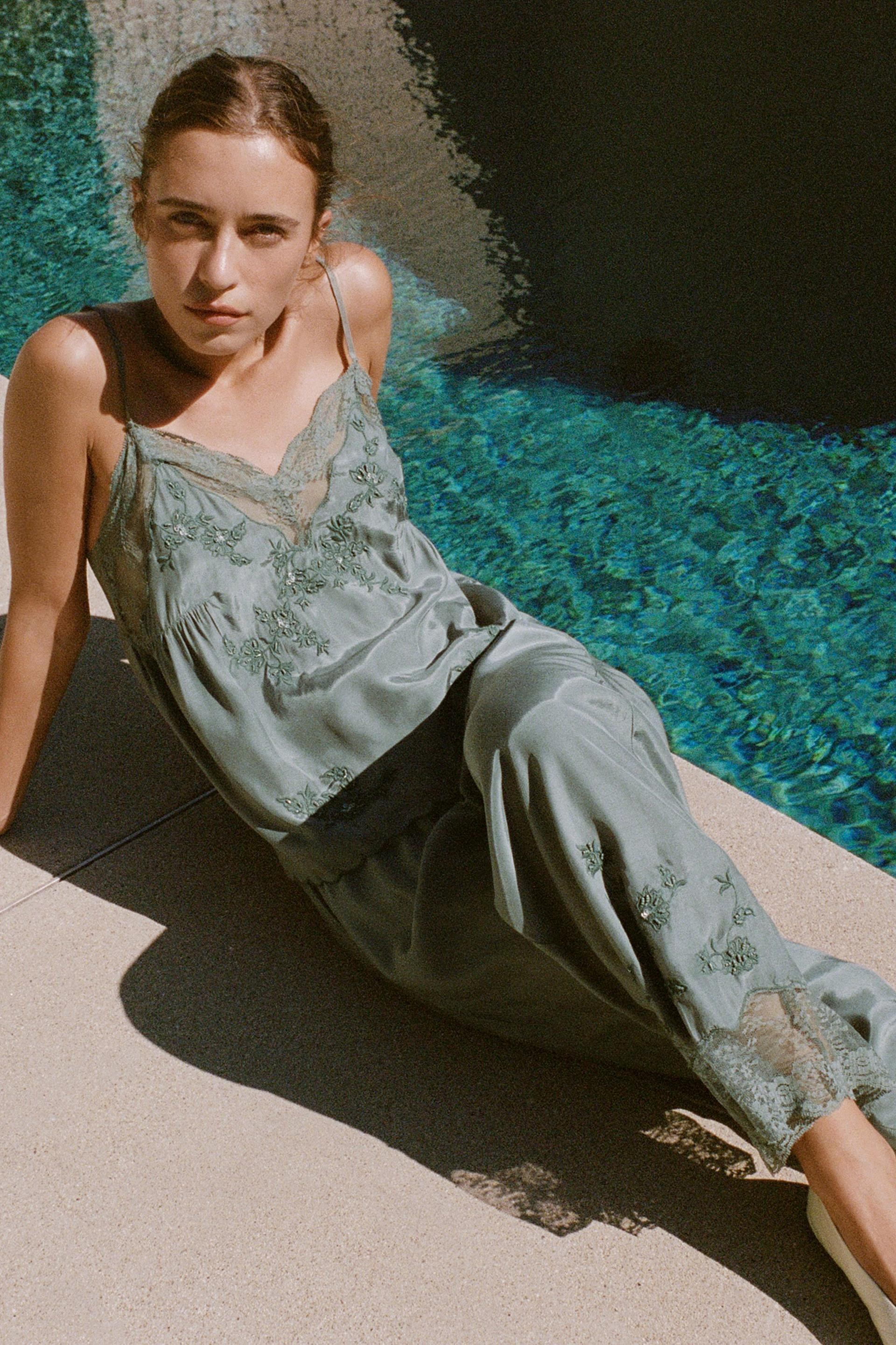 LACE-EMBROIDERED STRAPPY TOP | Zara US