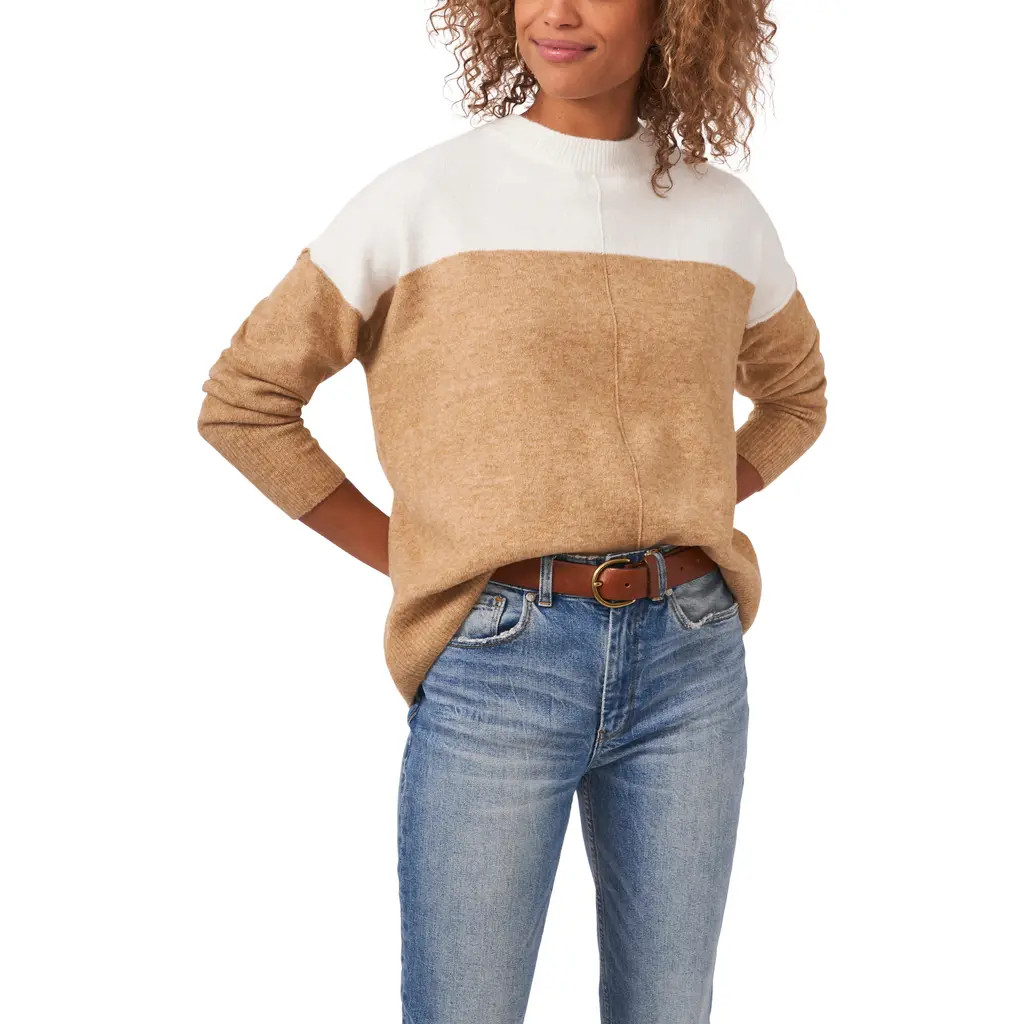 Vince Camuto Extended Shoulder Colorblock Sweater in Antique White at Nordstrom, Size Xx-Small | Nordstrom