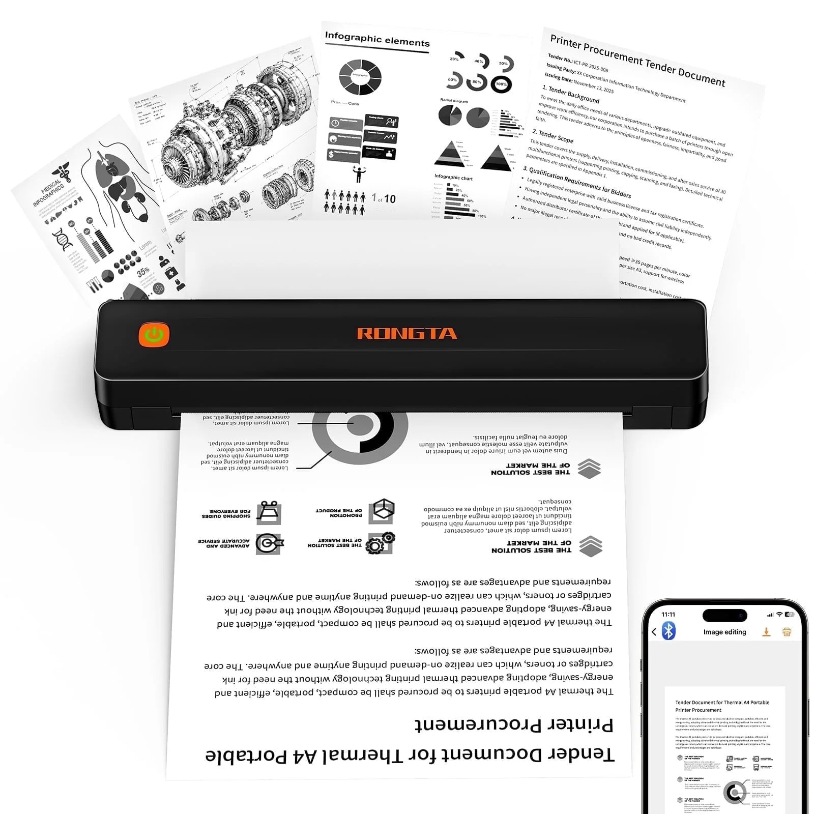 Rongta Thermal Portable Printer Wireless for Travel, Bluetooth Mobile, Inkless for School/Office/... | Walmart (US)