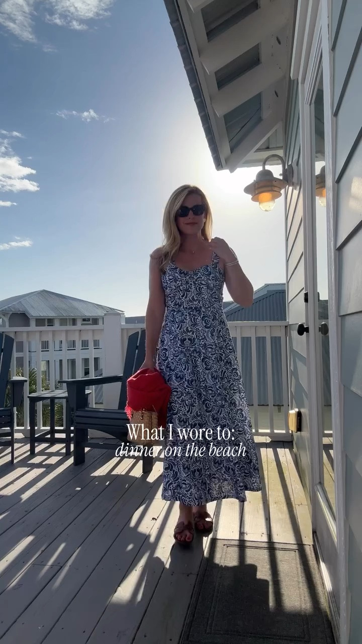 Wait until the end to see the back of this dress! It’s so good! Comment DRESS for details 🌊☀️💕I originally had this dress planned for our trip to Portugal late last summer but it didn’t arrive in time and this evening was the perfect time to throw it on for dinner on the beach with some live music. It’s currently on sale under $100! #classicstyle #grandmillenialstyle #grandmillenial #pittsburghinfluencer #tuckernucking