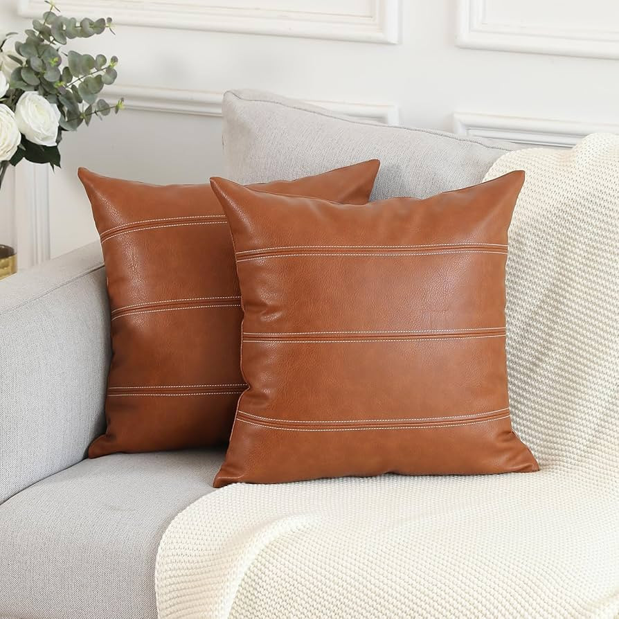 MANDIOO Set of 2 Boho Striped Faux Leather Throw Pillow Covers 18x18 Inch 45x45 cm Modern Luxury ... | Amazon (CA)
