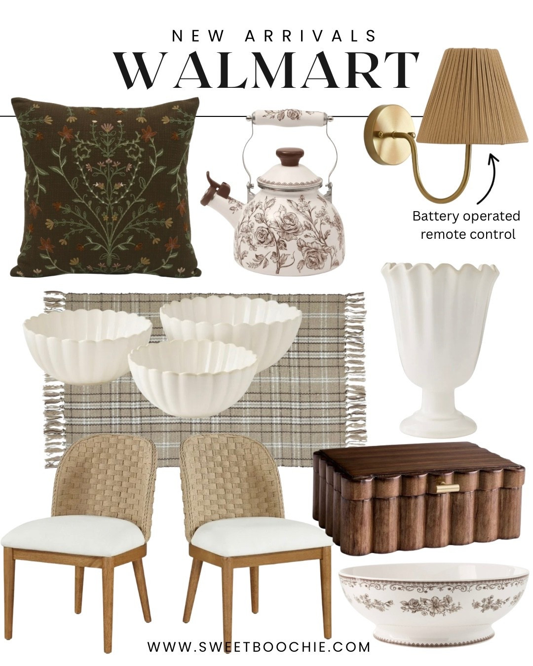 New affordable fall home decor arrivals at Walmart. 

Dining chairs, neutral decor, scalloped vase, fall throw pillows, battery operated wall sconce, tea kettle, outdoor rug, wood trinket box

#LTKStyleTip #LTKFindsUnder100 #LTKHome
