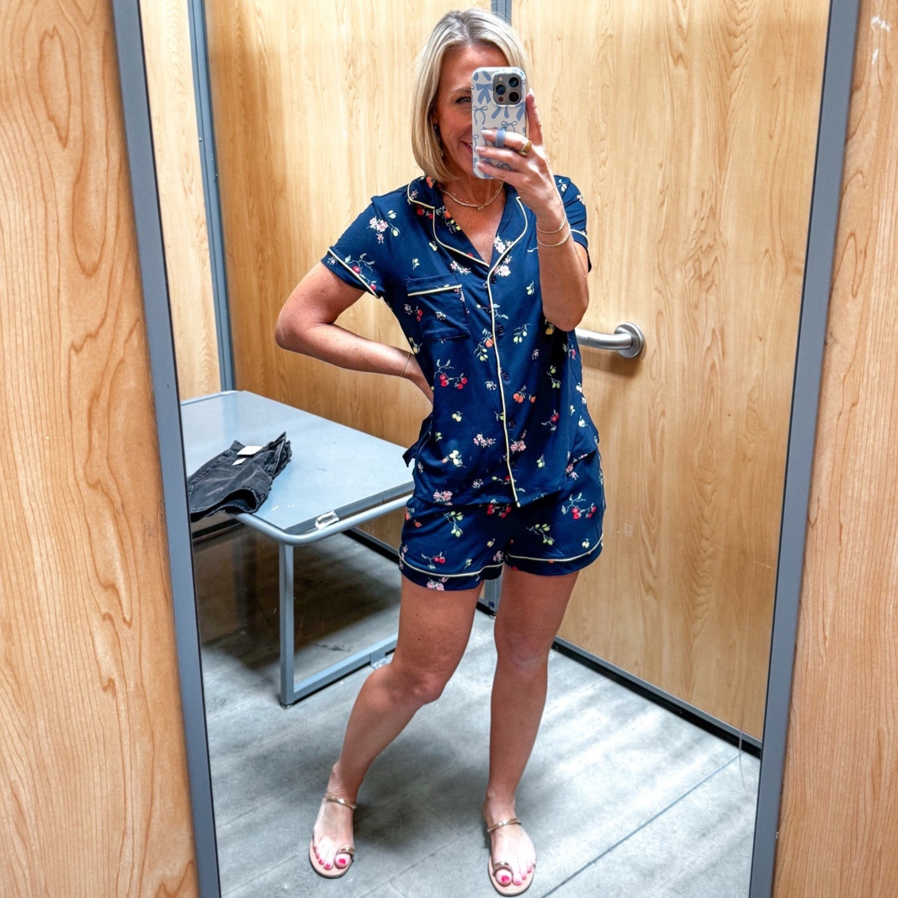 Walmart - in store try-on. Dreamy Soft Collection Notch Collar Top and Shorts Pajama Set - size XS. $16.98. Colors vary according to size availability.

#LTKSeasonal#LTKOver40 

 