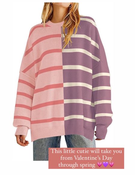 Valentine’s Day sweater that will take you through spring! Pink and purple striped sweater, so adorable! 💓💜💓under $30

Amazon fashion, casual style, striped sweater, winter outfit idea, spring outfit idea 

#LTKstyletip #LTKfindsunder50 #LTKsalealert