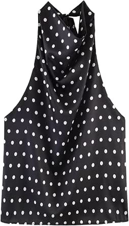 FindThy Women\u2019s Satin Polka Dot Halter Top Trendy Cowl Neck Backless Tie Back Sleeveless Blo... | Amazon (US)