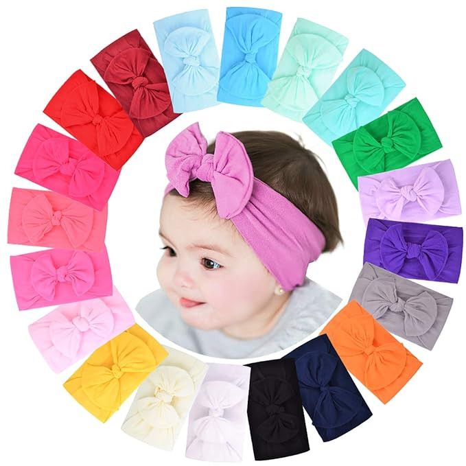 jollybows 20pcs Baby Girls Nylon Headbands Turban Hair Bows Hair Band Elastic Hair Accessories fo... | Amazon (US)