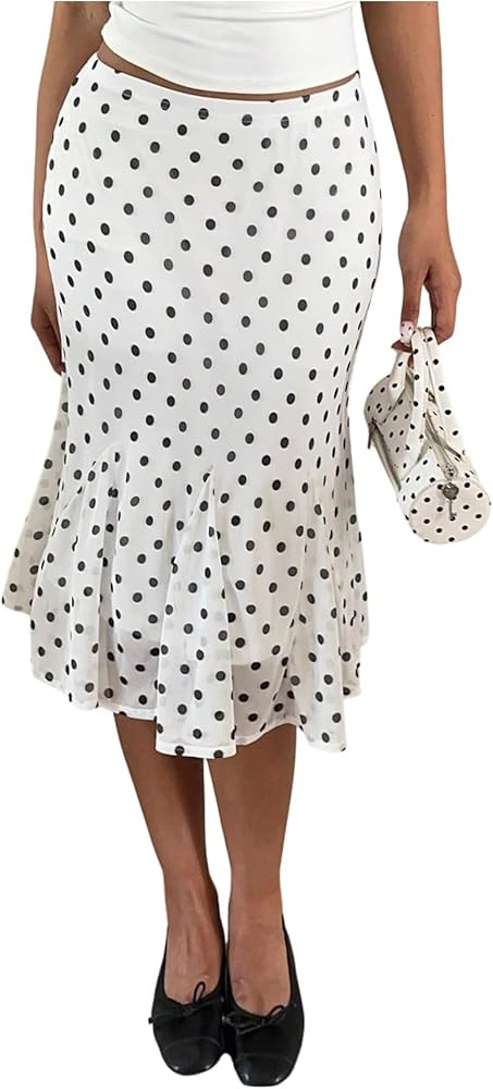 SOLY HUX Women's Polka Dots Fishtail Skirt High Waist Bodycon Pencil Skirts Below Knee Casual Ski... | Amazon (US)