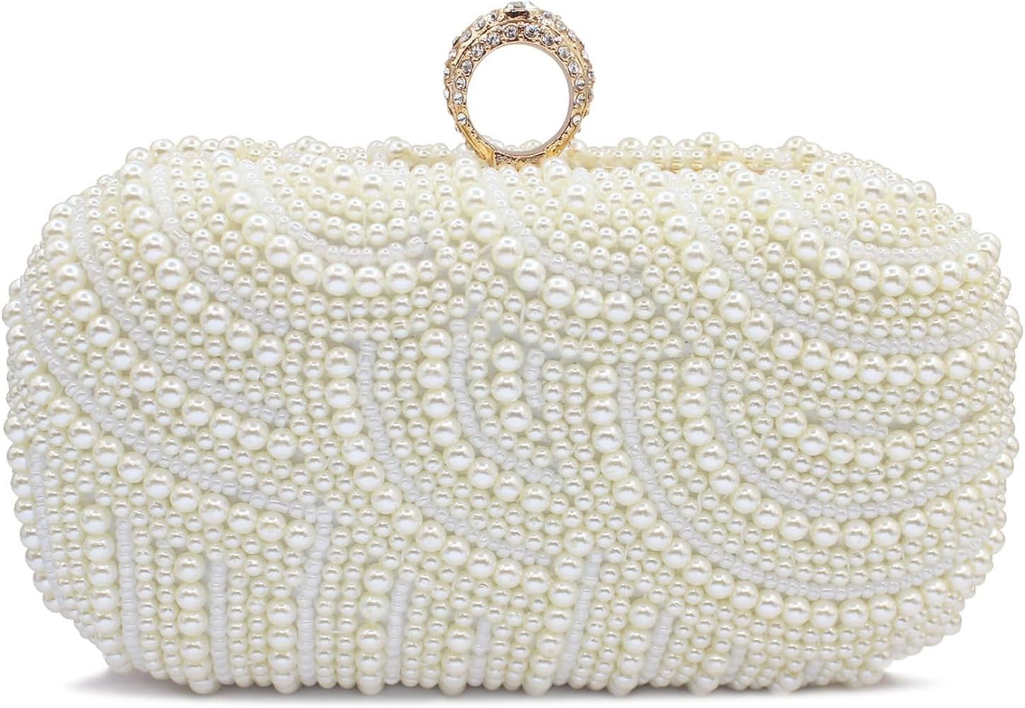 Aovtero Pearl Clutch Bag Bride Purse Women Wedding Prom Evening Bags Full Beaded Handbag with Cha... | Amazon (US)