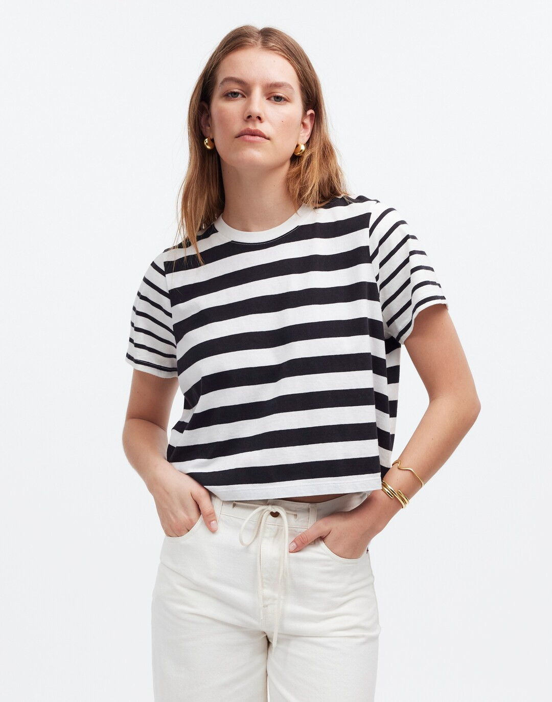 Softfade Cotton Boxy-Crop Tee in Mixed Stripe | Madewell