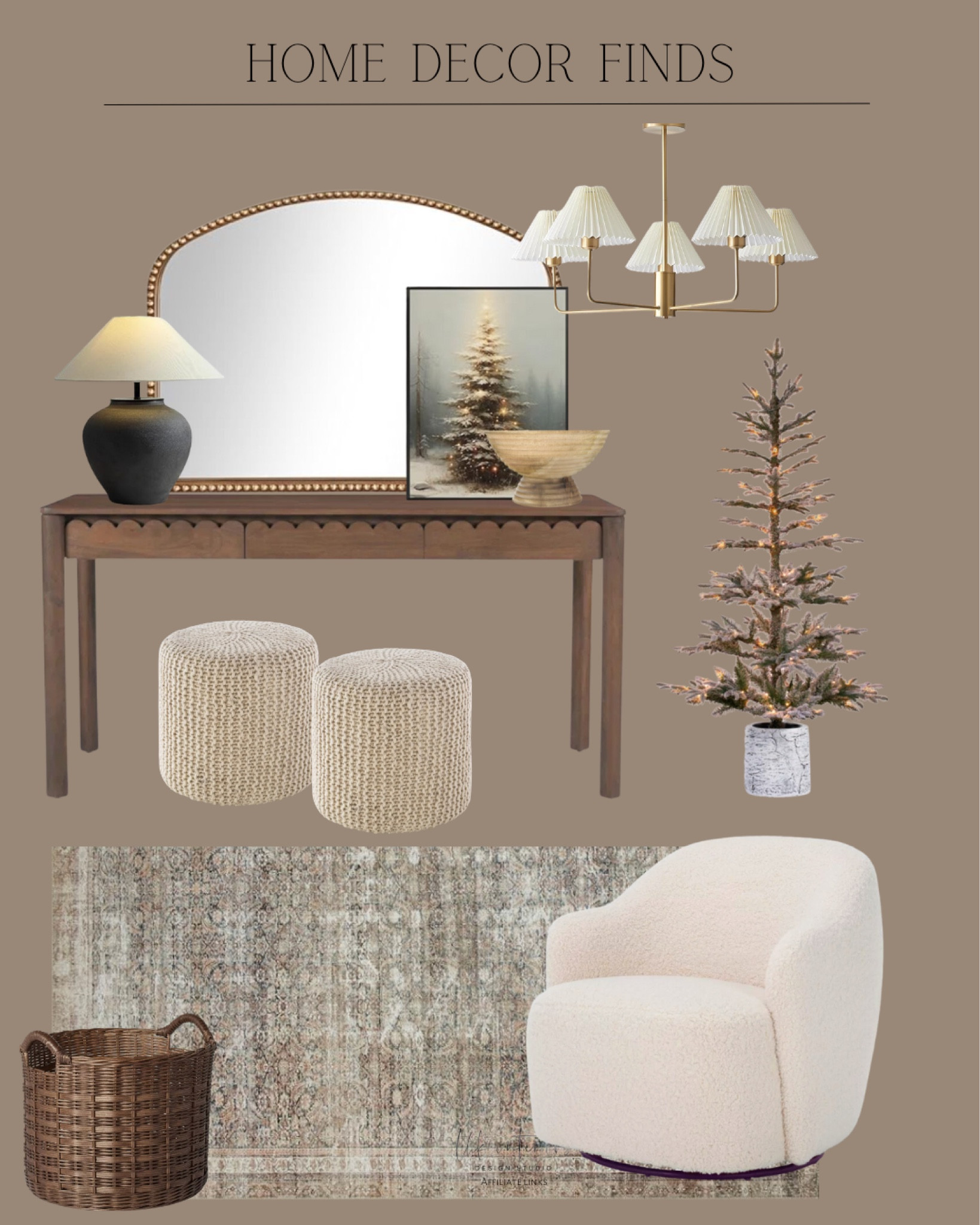 Home Decor Finds 
Console table / fabric pendant light / wall art / wall mirror / ottoman / accent chair / area rug / storage basket / table lamp / decorative bowl 

#LTKFindsUnder100 #LTKSaleAlert #LTKSeasonal