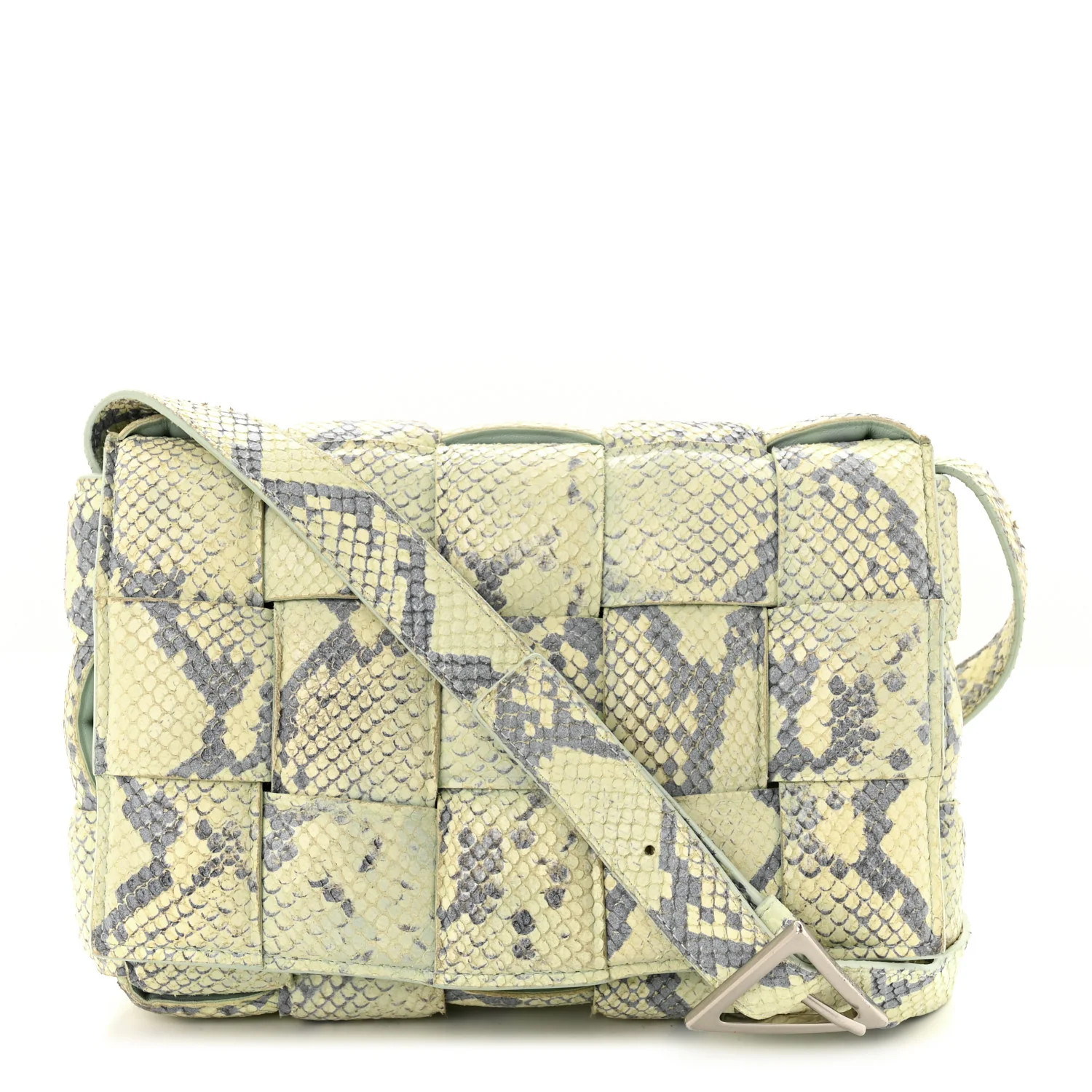 Goatskin Python Embossed Padded Cassette Crossbody Bag Kiwi Black Silver | FASHIONPHILE (US)