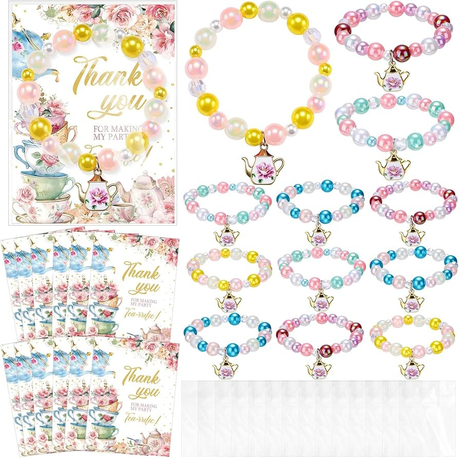 Misdary 6 Set Tea Party Favor Tea Bracelets for Girls Include Mini Flower Teapot Beaded Bracelet ... | Amazon (US)