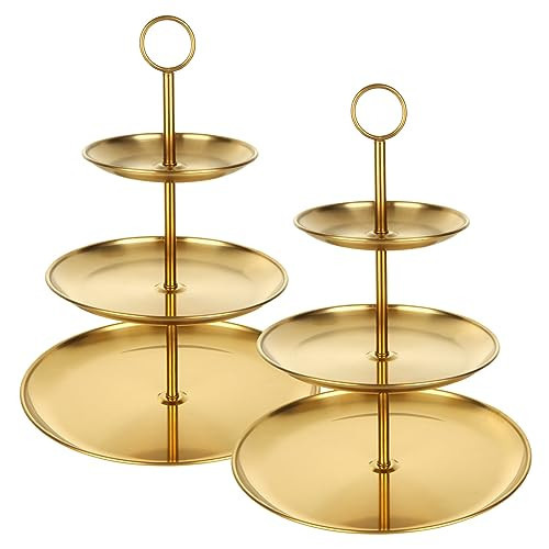 ABuff 3 Tiered Gold Cupcake Stand 2 Pack Stainless Steel Gold Tiered Dessert Stand Cupcake Display Tower 3 Tier Serving Tray Cake Stand for Baby Shower Birthday Party Wedding | Amazon (US)