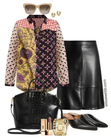 Plus Size Fall Work Capsule 2023 Outfit Idea with a mixed print blouse, faux leather skirt and mules by Alexa Webb #plussize

#LTKover40 #LTKstyletip #LTKplussize