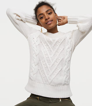LOFT Petite Stitchy Cable Sweater | LOFT