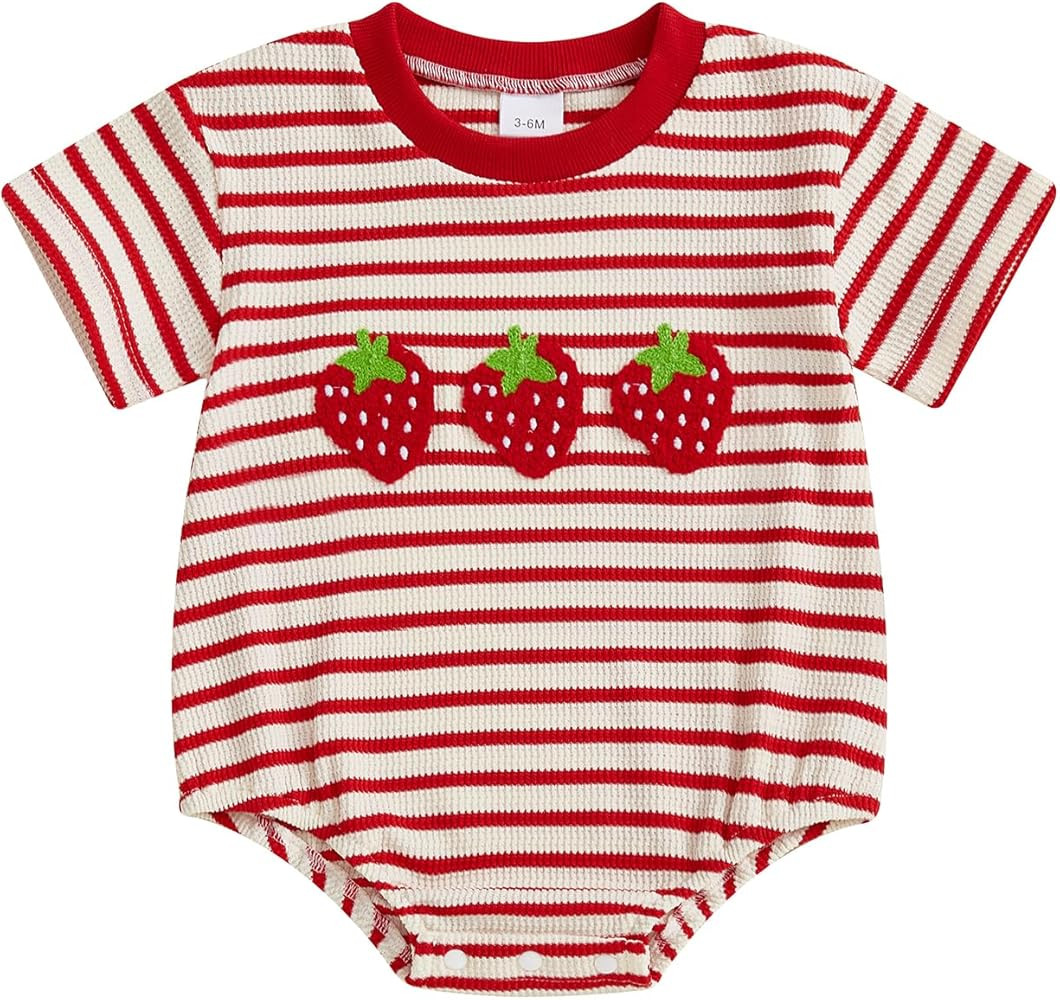 VISGOGO Unisex Baby Boy Girl Striped Romper Waffle Short Sleeve Bubble Oversized Romper Bodysuit ... | Amazon (US)