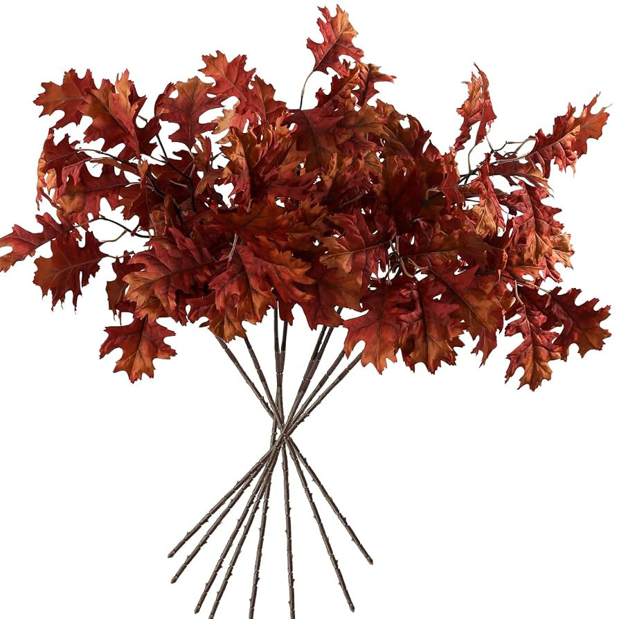 MISSPIN Artificial Fall Oak Tree Leaves Stems 8 PCS, Fall Decorations for Indoor Outdoor Hallowee... | Amazon (US)