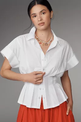 The Bobbie Short-Sleeve Fitted-Waist Blouse by Pilcro | Anthropologie (US)