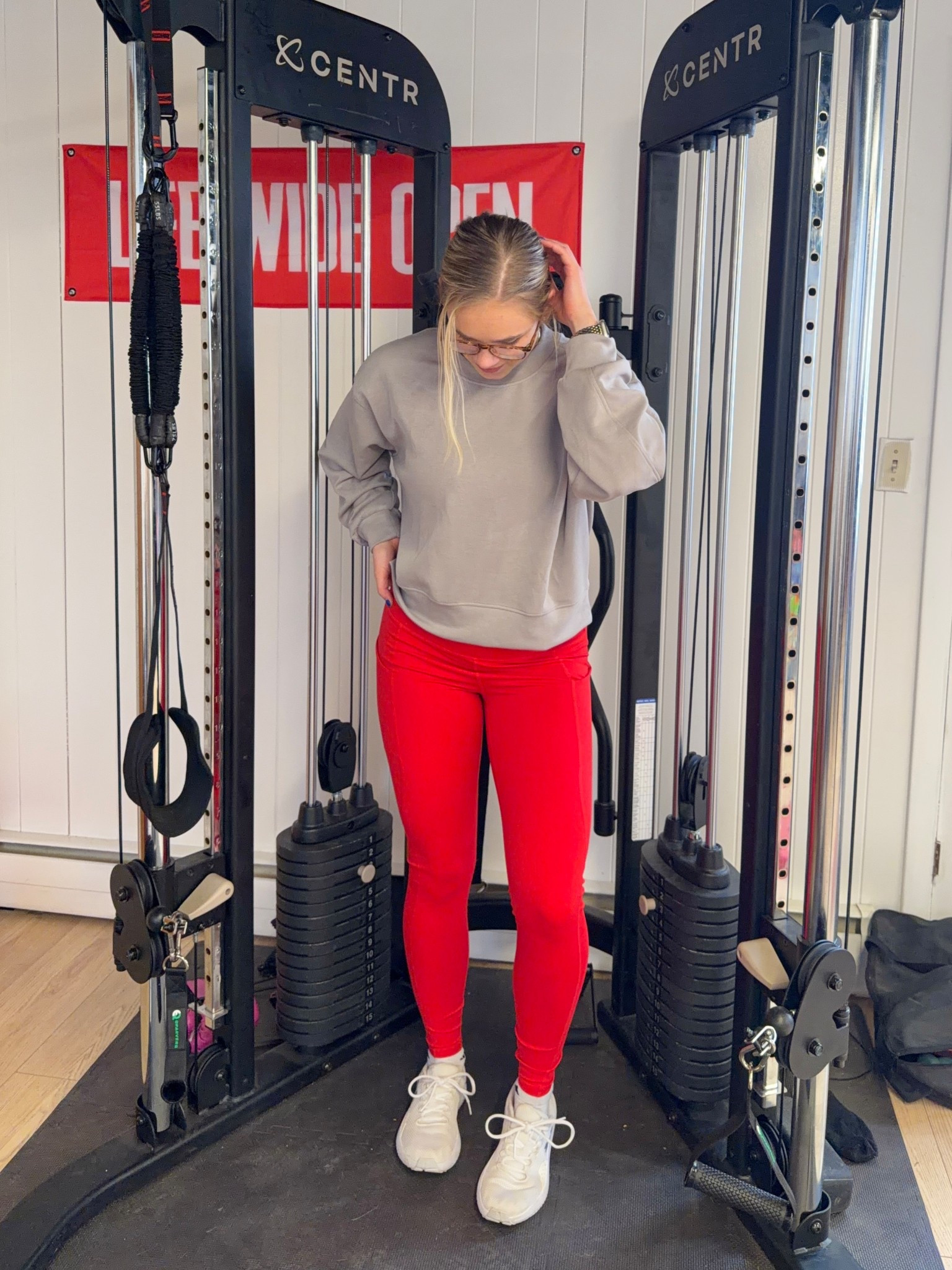 Workout outfit! High waisted athletic leggings & soft sweatshirt 

#LTKMidsize #LTKActive