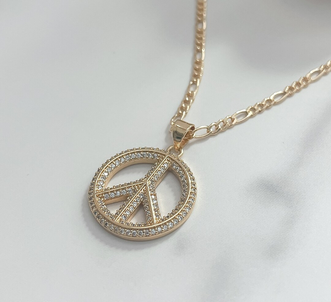 Peace Necklace, Peace Symbol Gold Necklace, Zircon Peace Necklace, Peace Sign, 18k Gold Necklace,... | Etsy (US)