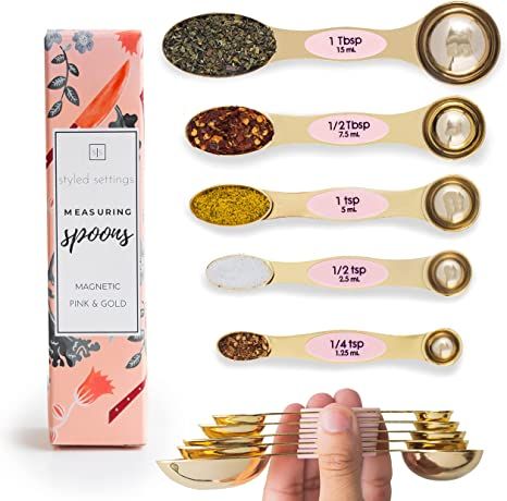 Magnetic Measuring Spoons Set - Gold and Pink Measuring Spoons - Cute Measuring Spoons Stainless ... | Amazon (US)