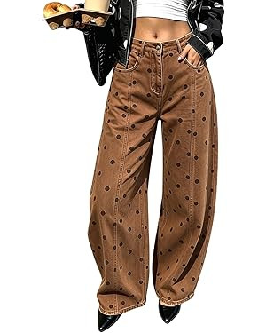 XBTCLXEBCO Polka Dot Jeans Women Y2K Print High Waisted Wide Leg Denim Pants Vintage Stretchy Boy... | Amazon (US)