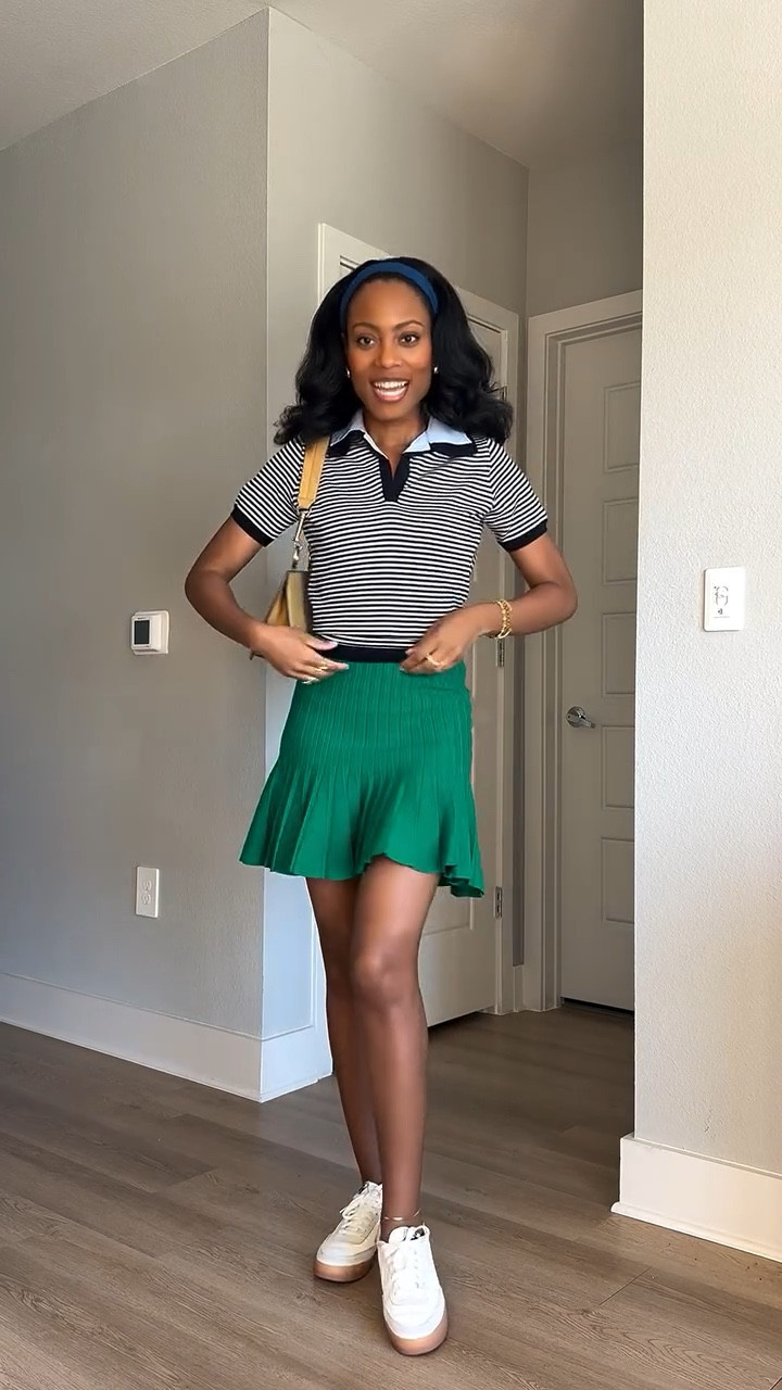 OOTD for the @nexodallasopen !! 

70 degree day?! Attention must be paid!!!! Put on a cutesy fit to celebrate ✨

It’s a beige world outside and I know this is a fact because I got sooo many compliments on this kelly green skirt 😍 she’s a stunner! Outfit links in LTK!! 

#dallasinfluencer #dallascontentcreator #dallasstyle #dallasfashioninfluencer #dallasopen