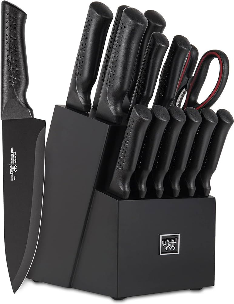 Hundop knife set, 15 Pcs Black knife sets for kitchen with block Self Sharpening, Dishwasher Safe... | Amazon (US)
