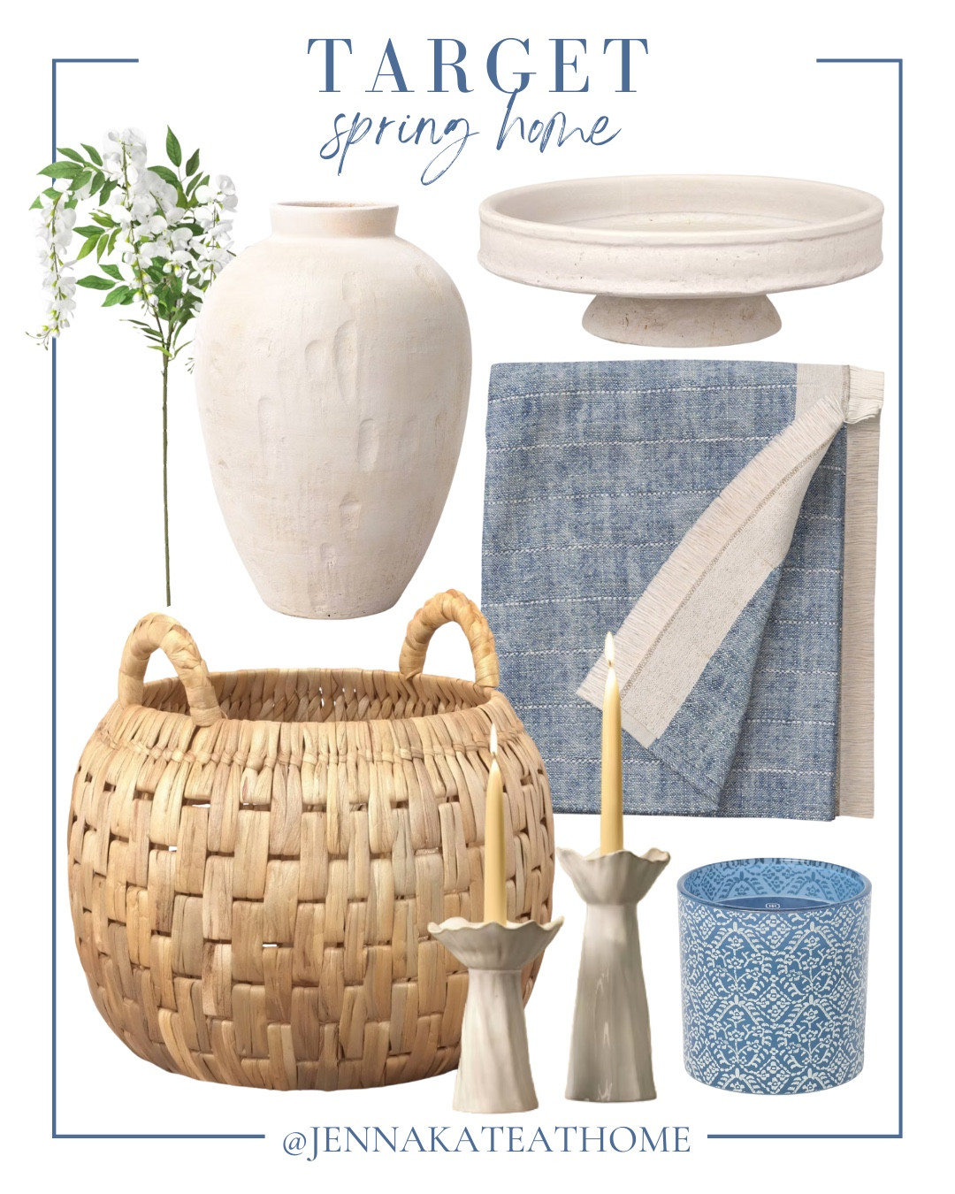 Target spring home includes decorative bo, blanket, candle, candlestick holders, basket, vase, and floral stems.

Home decor, coastal decor, neutral decor, looks for lesss

#LTKSeasonal #LTKHome #LTKSaleAlert