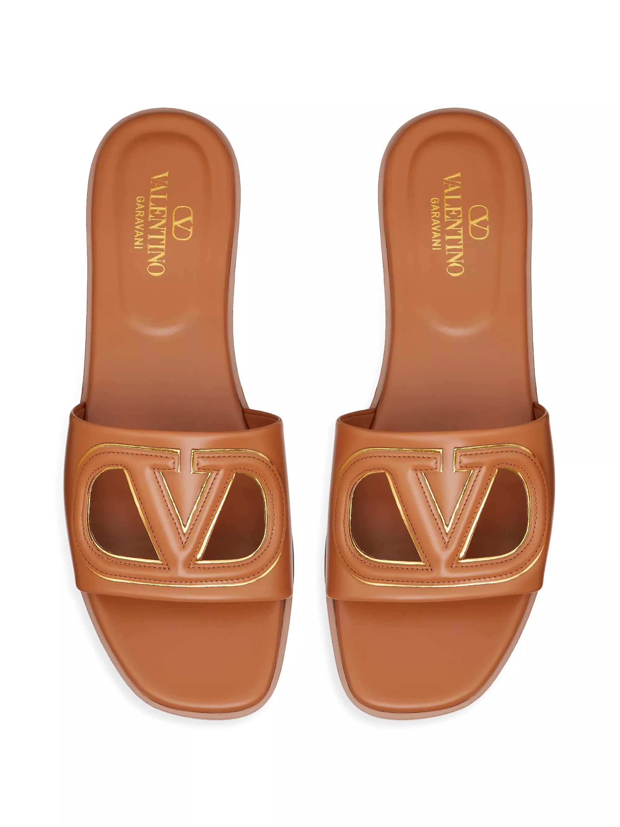 VLogo Cut-Out Calfskin Slide Sandals | Saks Fifth Avenue