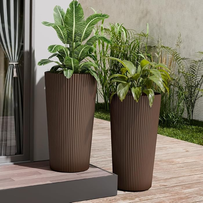23.6" Tall Planters for Outdoor Plants,Large Outdoor Planters for Front Porch Decor with Drainage... | Amazon (US)