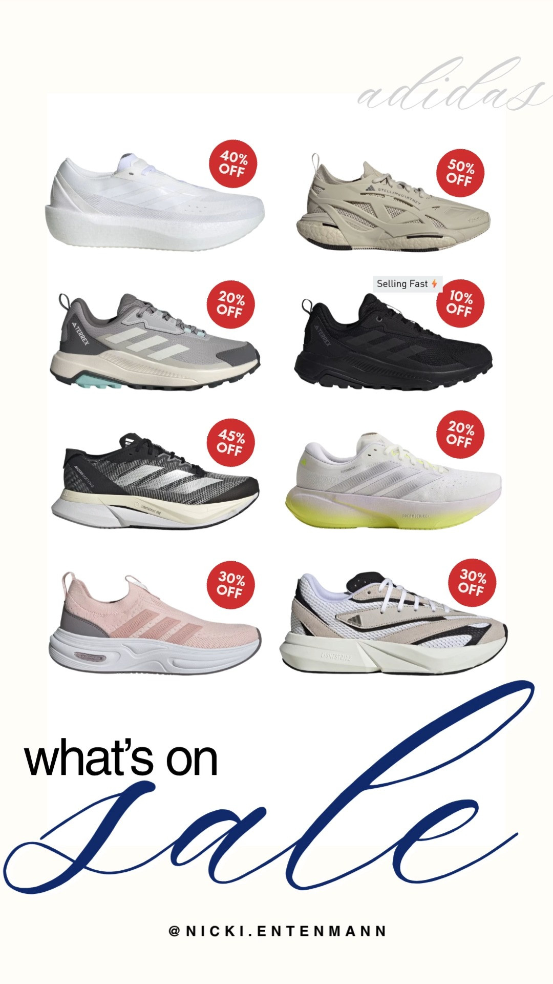 Upgrade your footwear game with major markdowns during the Adidas shoe sale! Save up to 50% off on high-performance running sneakers, Terrex outdoor trainers, slip-ons, and chunky daily walking shoes in versatile neutrals, soft pinks, and sleek blacks. These sporty picks blend functionality with casual preppy style for your daily workouts and errands.

#adidas #adidasshoes #whatsonsale #activewear #sneakerdeals #athleisure #preppycasual 

 #LTKActive #LTKSaleAlert #LTKTravel