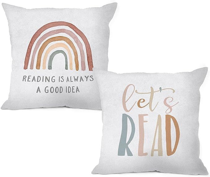 MIXDING Let's Read Reading is Always a Good Idea Throw Pillow Cover Pillowcase 18x18 Inch (Set of... | Amazon (US)