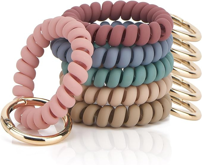 6PCS Wristlet Keychain, Colorful Spiral Coil Hair Tie for Women, Sauna Accessaries Wrist Coil Key... | Amazon (US)