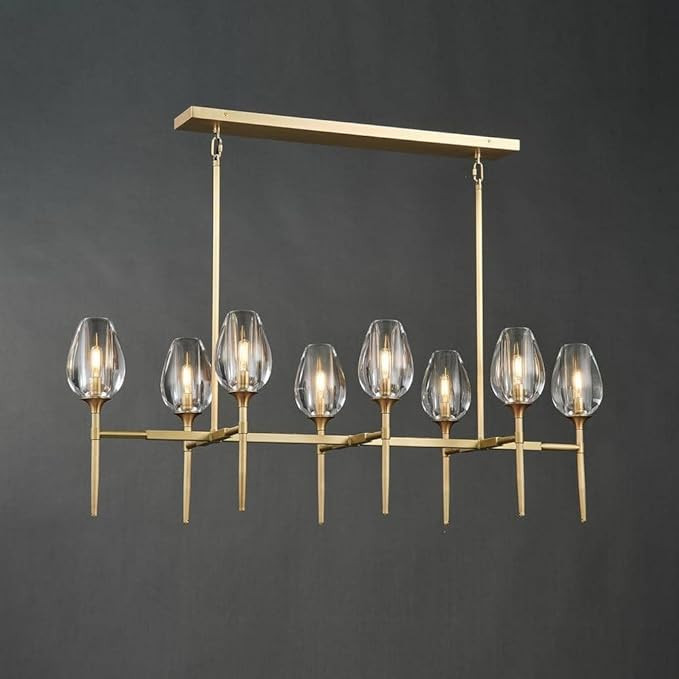 Modern Crystal Chandelier 8 Lights Brass, 52in Gold Rectangle K9 Crystal Chandelier, Pendant Ceil... | Amazon (US)