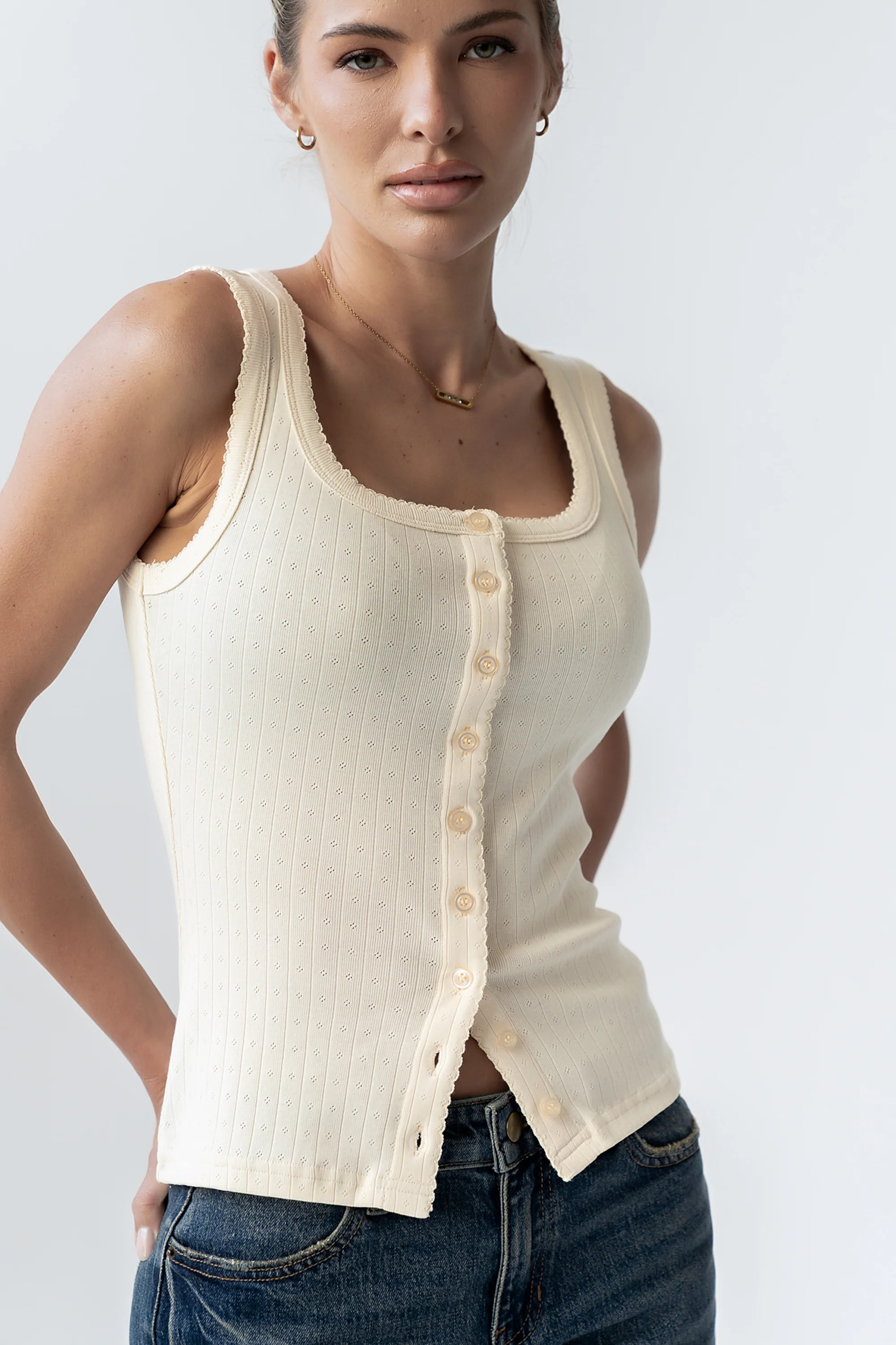 Apollo Knit Tank Top in Beige | Böhme US