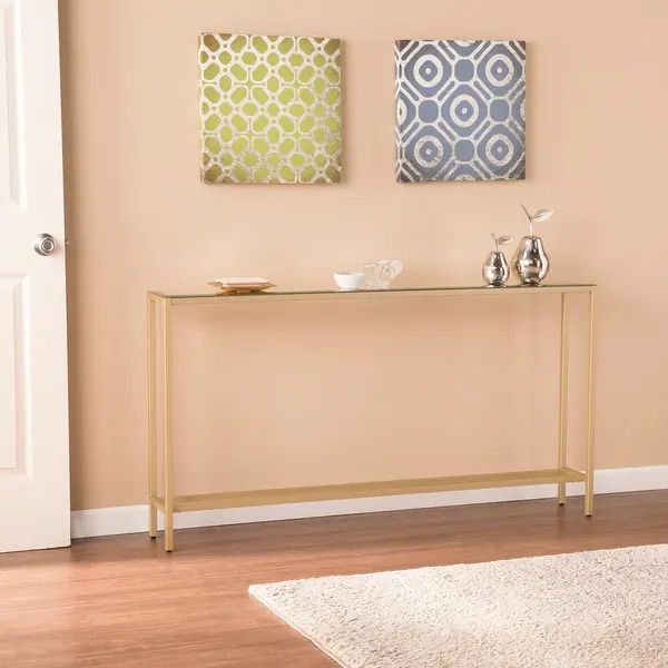 SEI Furniture Ham Long Narrow Console Table with Mirrored Top | Bed Bath & Beyond