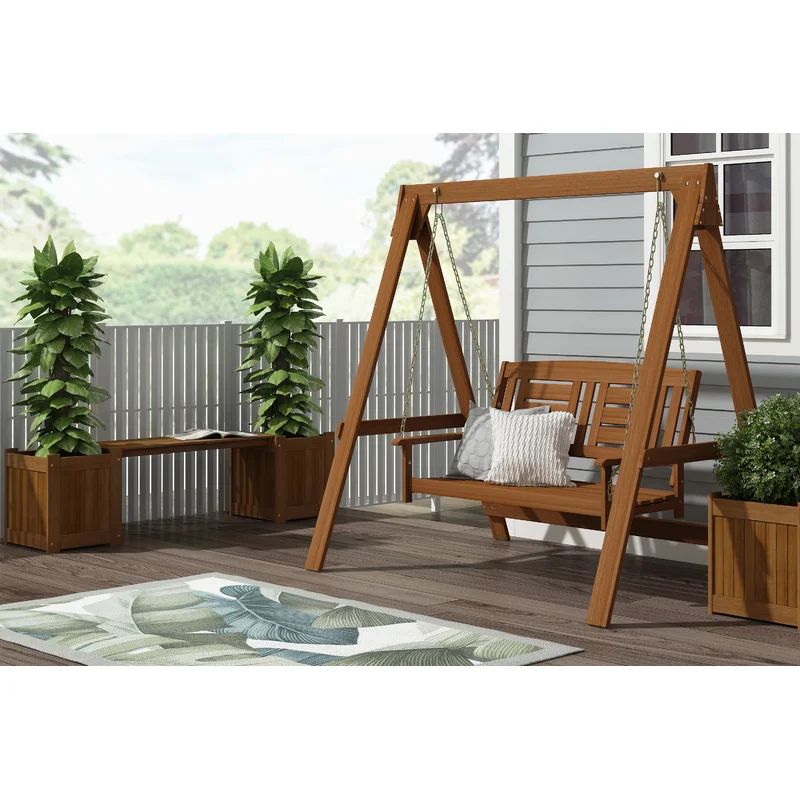 Fina Hardwood Hanging Porch Swing with Stand | Wayfair North America