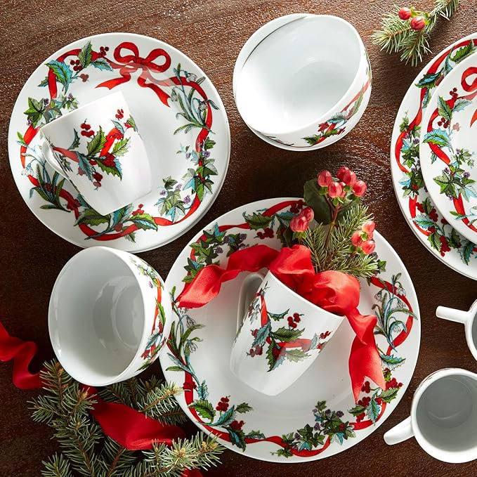 BrylaneHome 16 Piece Christmas Dinnerware Set (Service for 4), Includes Dinner & Salad or Dessert... | Amazon (US)