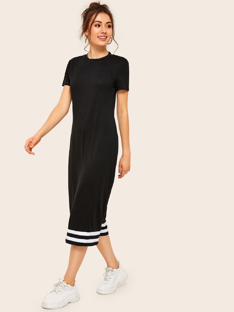 Contrast Striped T-shirt Midi Dress | SHEIN